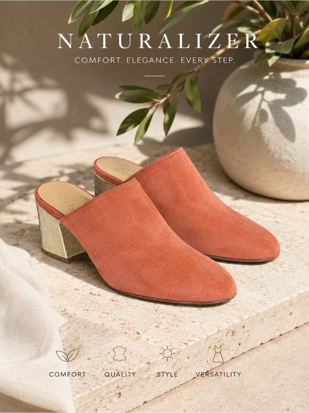 NWOT Naturalizer ‘Daria’ Women’s Heeled Mule in “Desert Clay” Suede Size 9.5 W